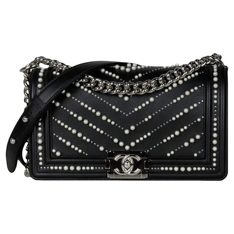 chanel boy chevron pearl bag|Chanel black boyfriend bag.